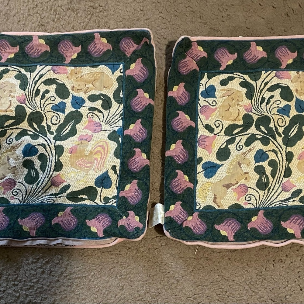 Vintage Decor France 2 Floral Rabbit Unicorn Embroidered Tapestry Pillow Shams - Picture 3 of 16